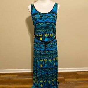 Fever Casual Blue Print Maxi Dress, Size Small